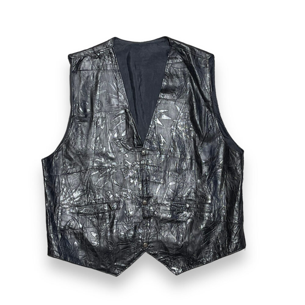 Leather Black Floral Vest, photo 1
