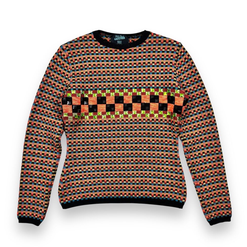 Knit Jean Paul Gaultier F/W 1990 Rhinestone Check Sweater, photo 1