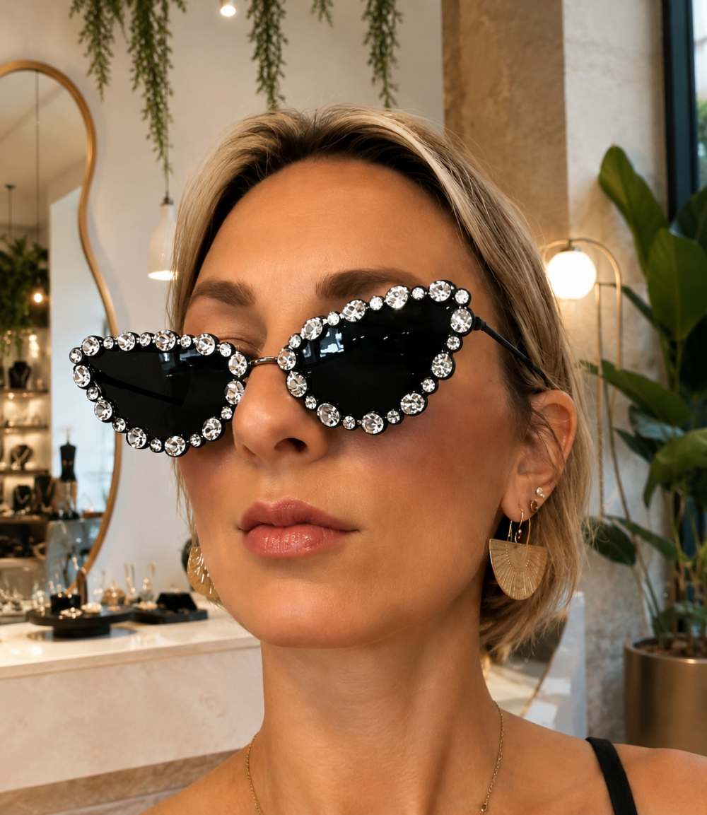 Lunettes Œil De Chat Noires Strass Cristal, photo 1