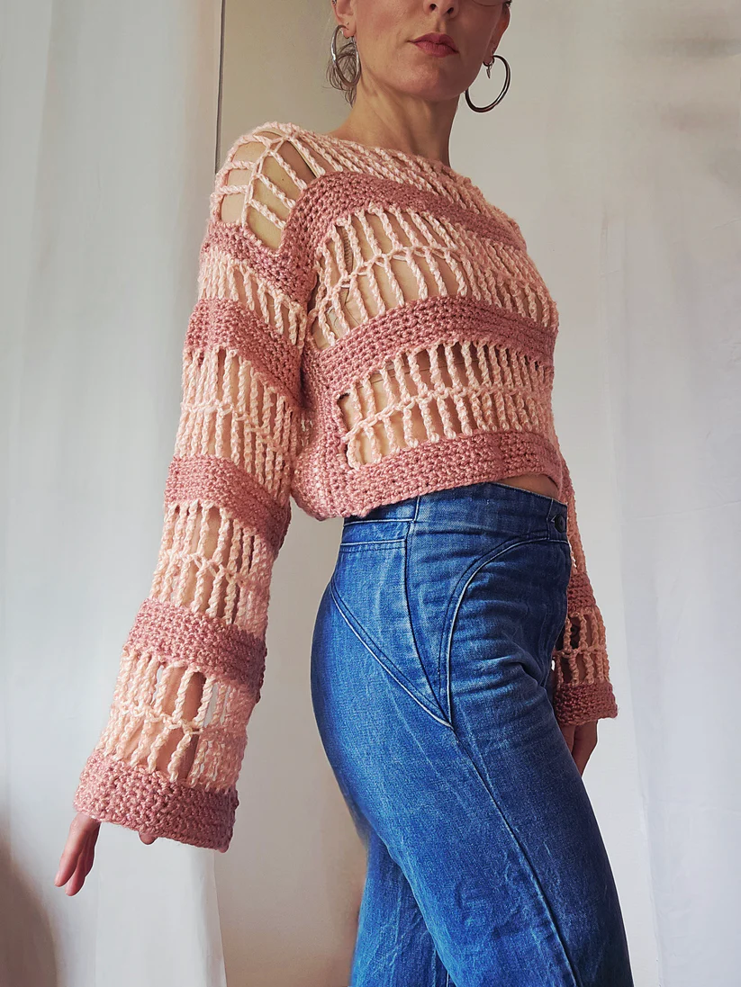 Crochet longue manche rose JJ