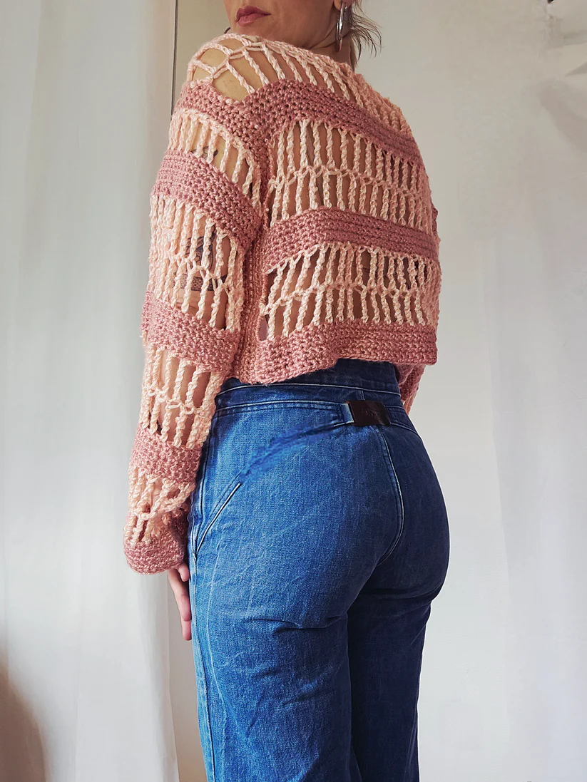 Crochet longue manche rose JJJJJ