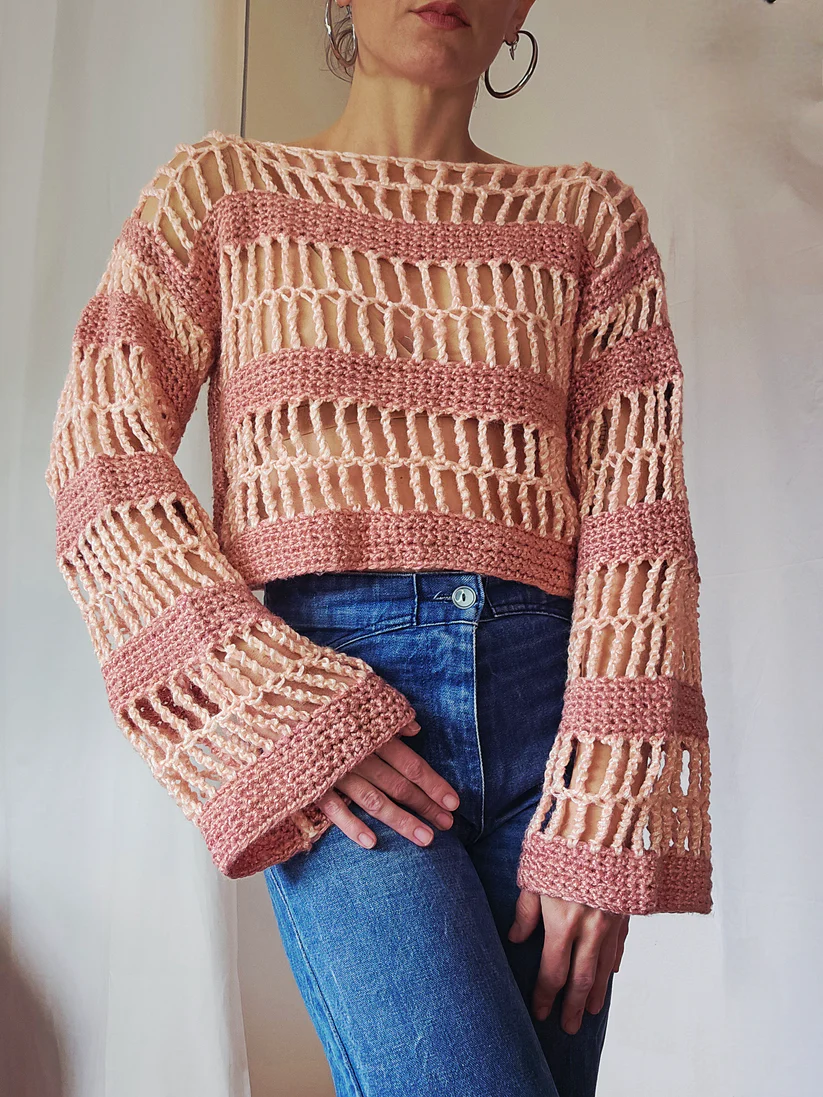 Crochet longue manche rose