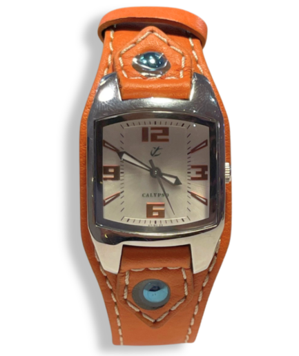 Calypso Montre Cadran Rectangulaire – Bracelet Cuir Orange