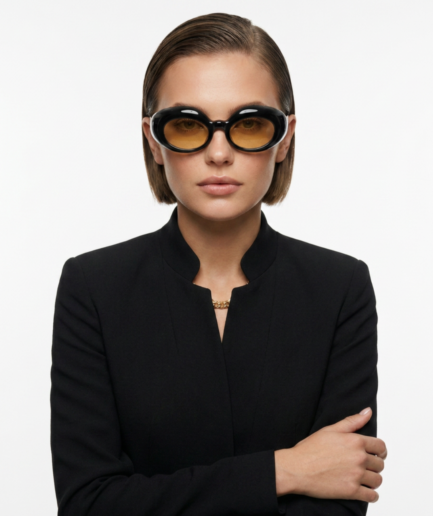 Mia Lunettes Rondes Noires Oversize Monture Bombée